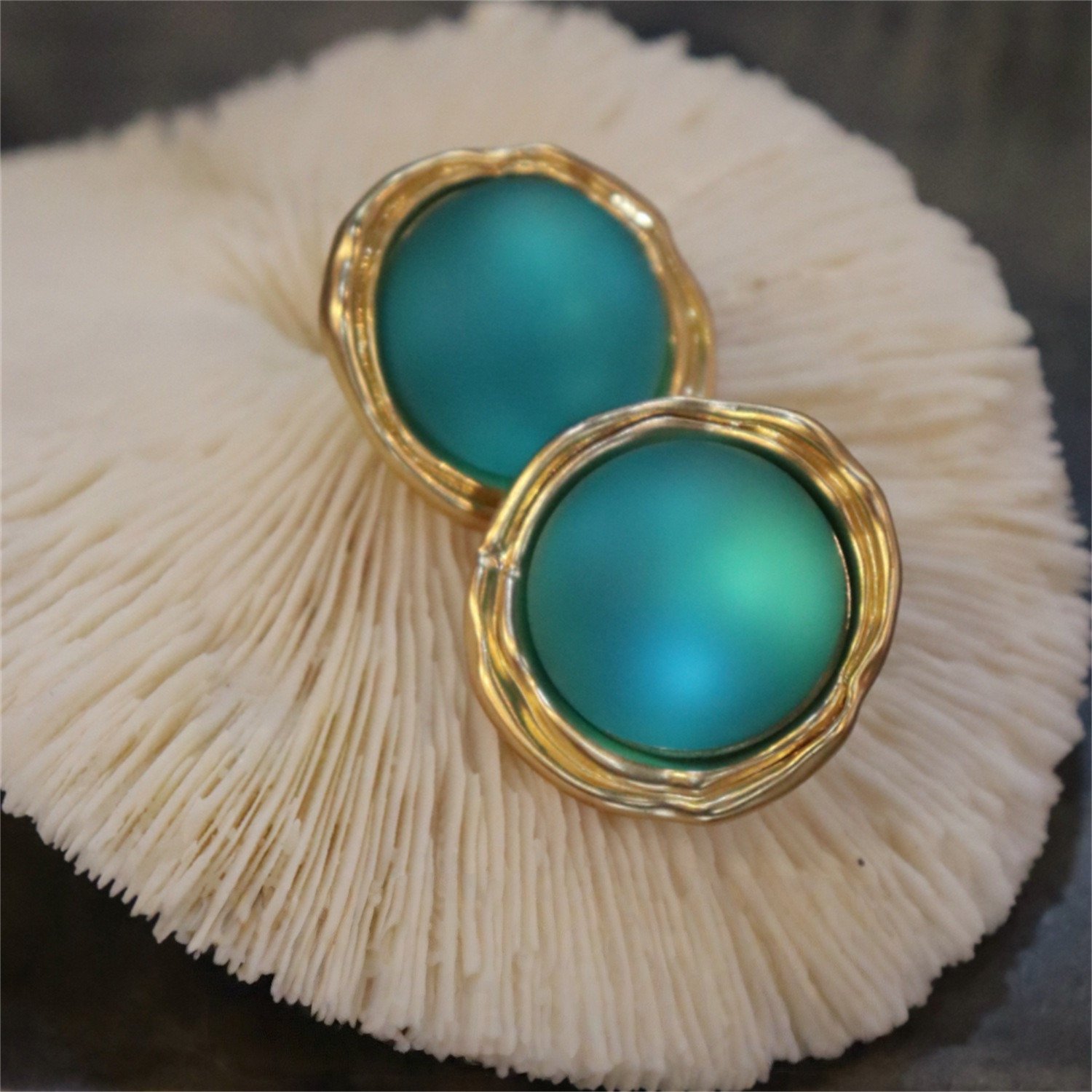 Earring Brass with High-Grade Resin with Sandblasted Finish